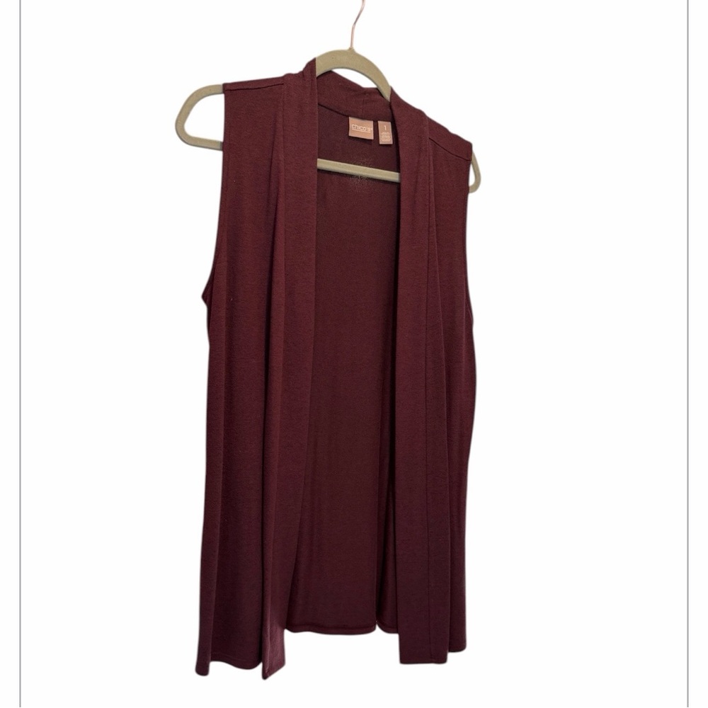 NWT Chico’s Sleeveless Open Front Long Cardigan Vest - Wine